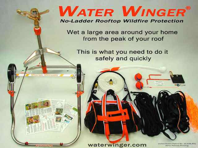 Single Water Winger rooftop sprinkler displayed open in the deployed position