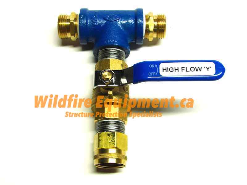 Three-quarter-inch high-flow Y fitting with one main valve for two Water Winger sprinklers