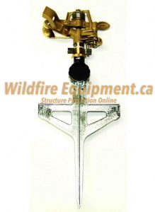 Small Rain Bird ground spike sprinkler for wildfire protection