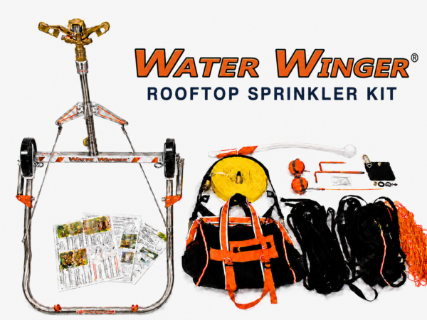 Single Water Winger rooftop wildfire sprinkler kit with yellow hose